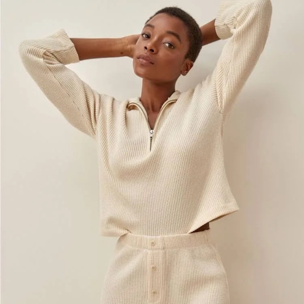 Reformation Cream Half-Zip Sweatshirt